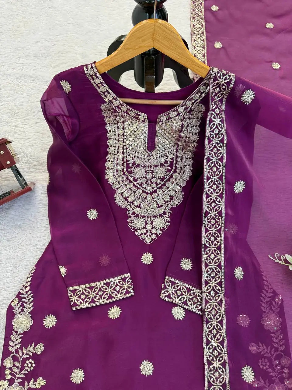 Teal JMC Silk Embroidered Palazzo Suit Set for Festive and Wedding Wear