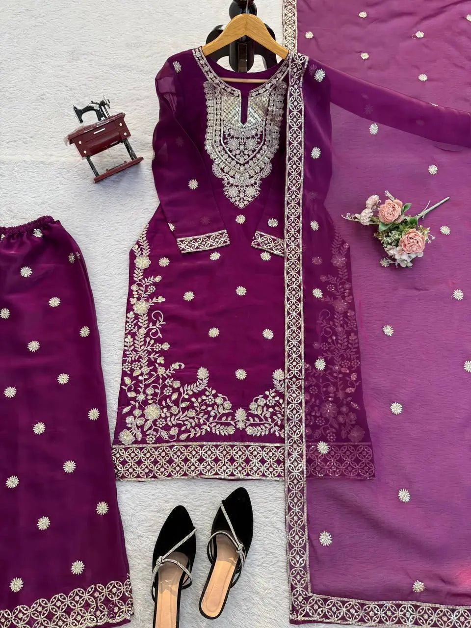 Teal JMC Silk Embroidered Palazzo Suit Set for Festive and Wedding Wear