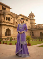 Teal JMC Silk Embroidered Palazzo Suit Set for Festive and Wedding Wear