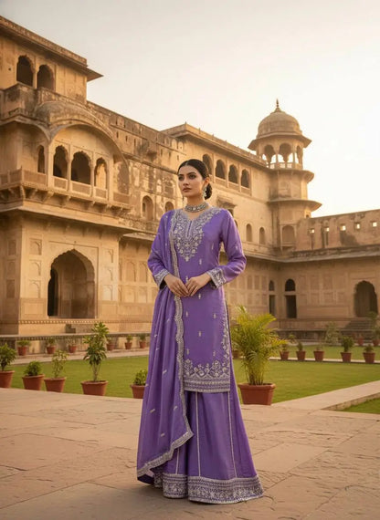 Teal JMC Silk Embroidered Palazzo Suit Set for Festive and Wedding Wear