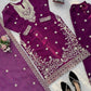 Teal JMC Silk Embroidered Palazzo Suit Set for Festive and Wedding Wear