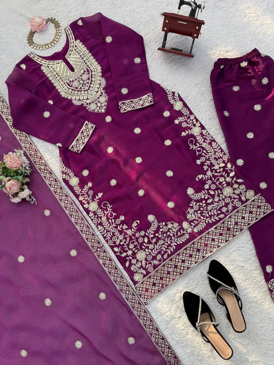 Teal JMC Silk Embroidered Palazzo Suit Set for Festive and Wedding Wear