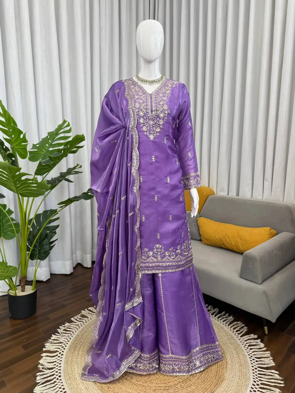 Teal JMC Silk Embroidered Palazzo Suit Set for Festive and Wedding Wear