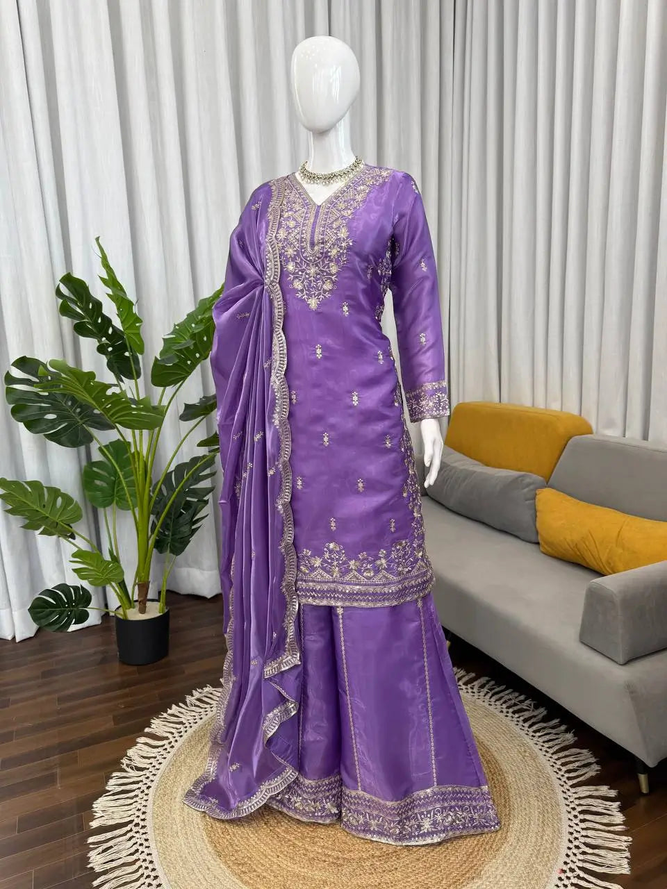Teal JMC Silk Embroidered Palazzo Suit Set for Festive and Wedding Wear