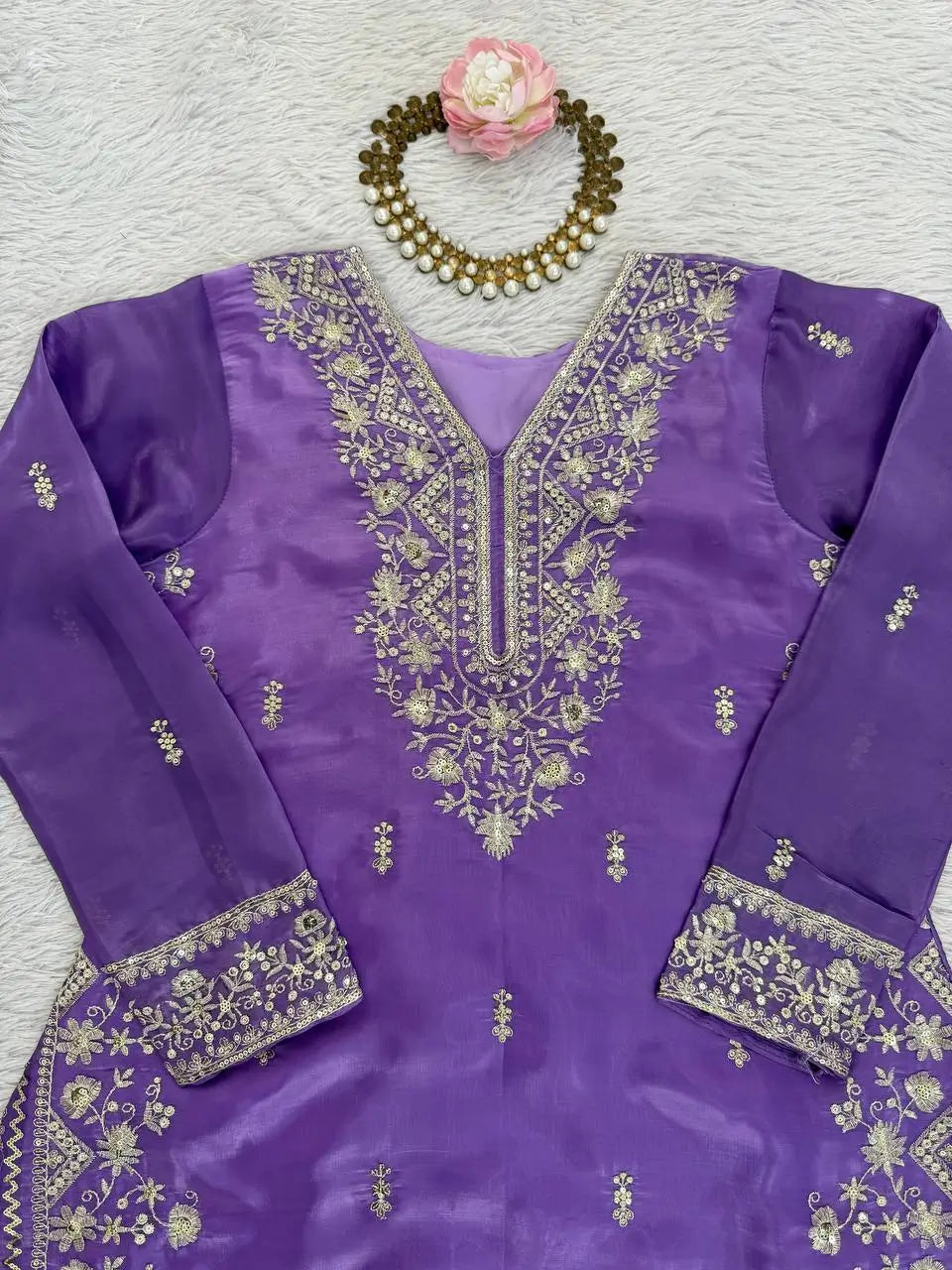 Teal JMC Silk Embroidered Palazzo Suit Set for Festive and Wedding Wear