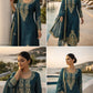 Teal JMC Silk Embroidered Palazzo Suit Set for Festive and Wedding Wear