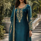 Teal JMC Silk Embroidered Palazzo Suit Set for Festive and Wedding Wear