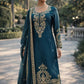 Teal JMC Silk Embroidered Palazzo Suit Set for Festive and Wedding Wear