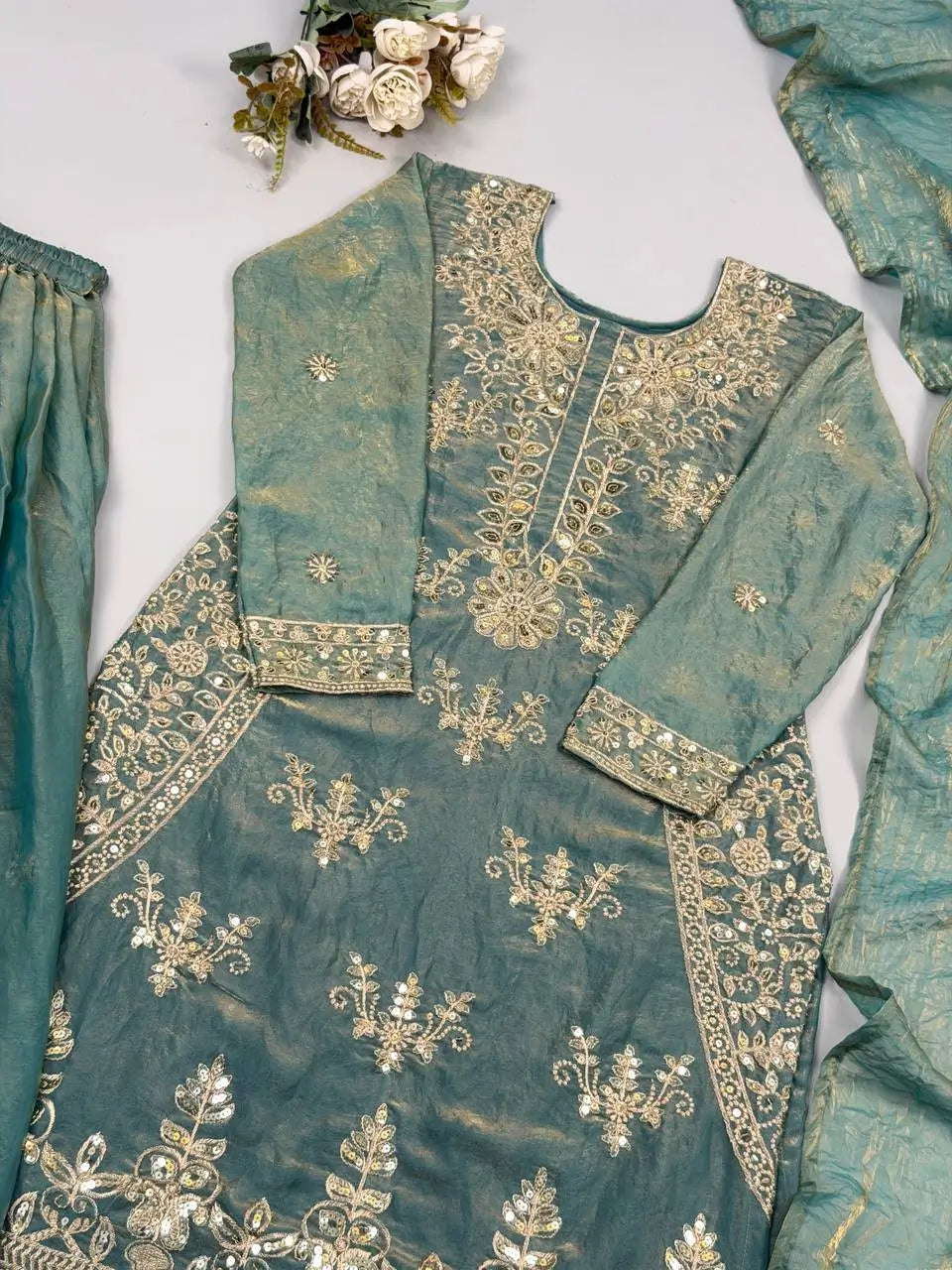 Teal Kiran Embroidered Sharara