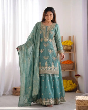 Teal Kiran Embroidered Sharara