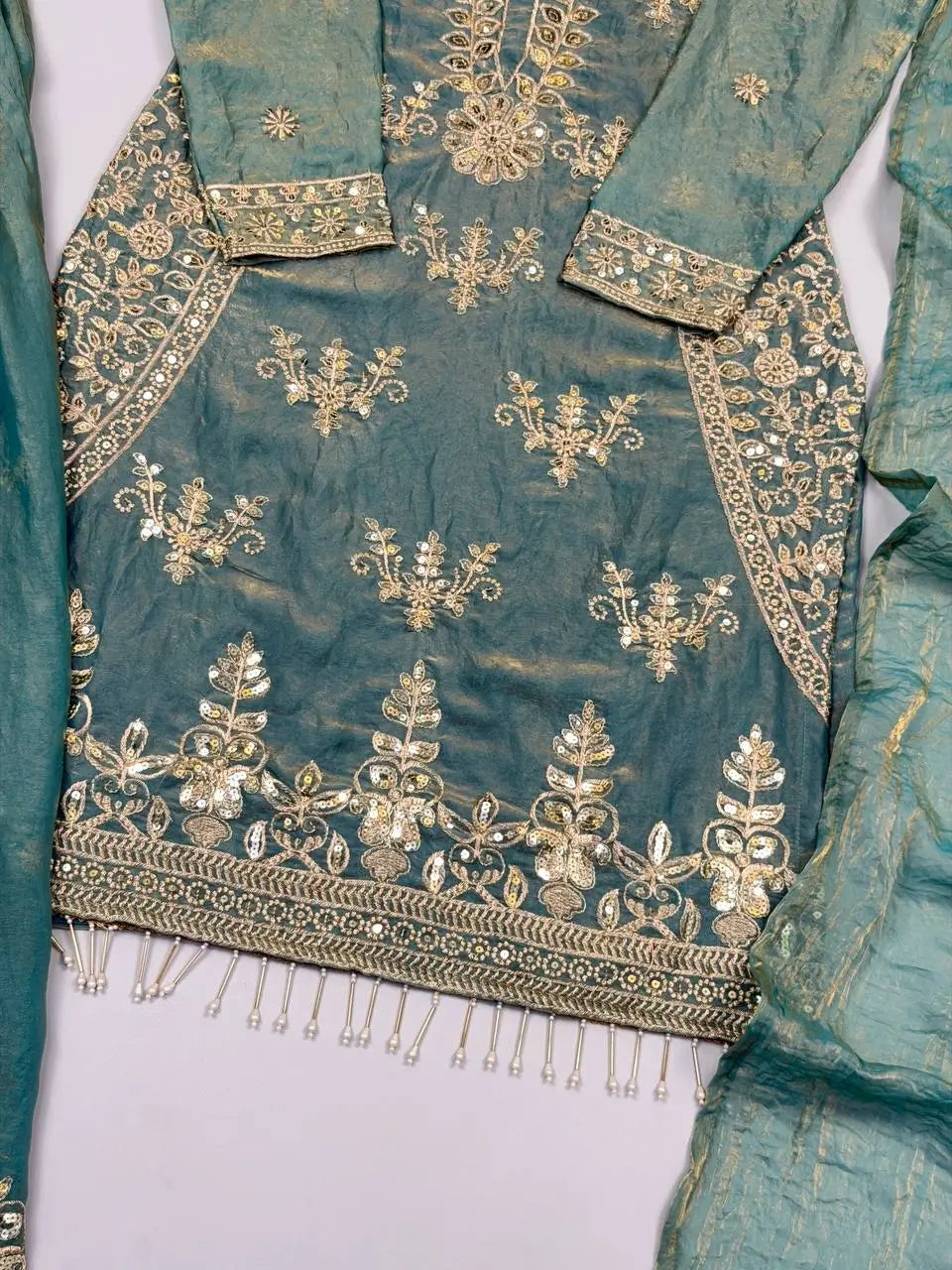 Teal Kiran Embroidered Sharara