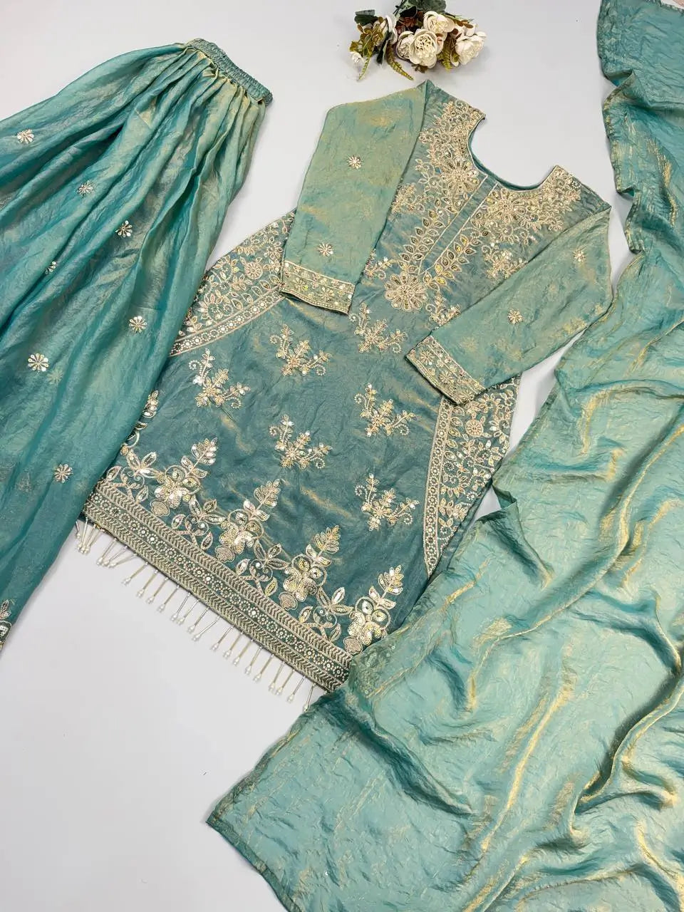 Teal Kiran Embroidered Sharara