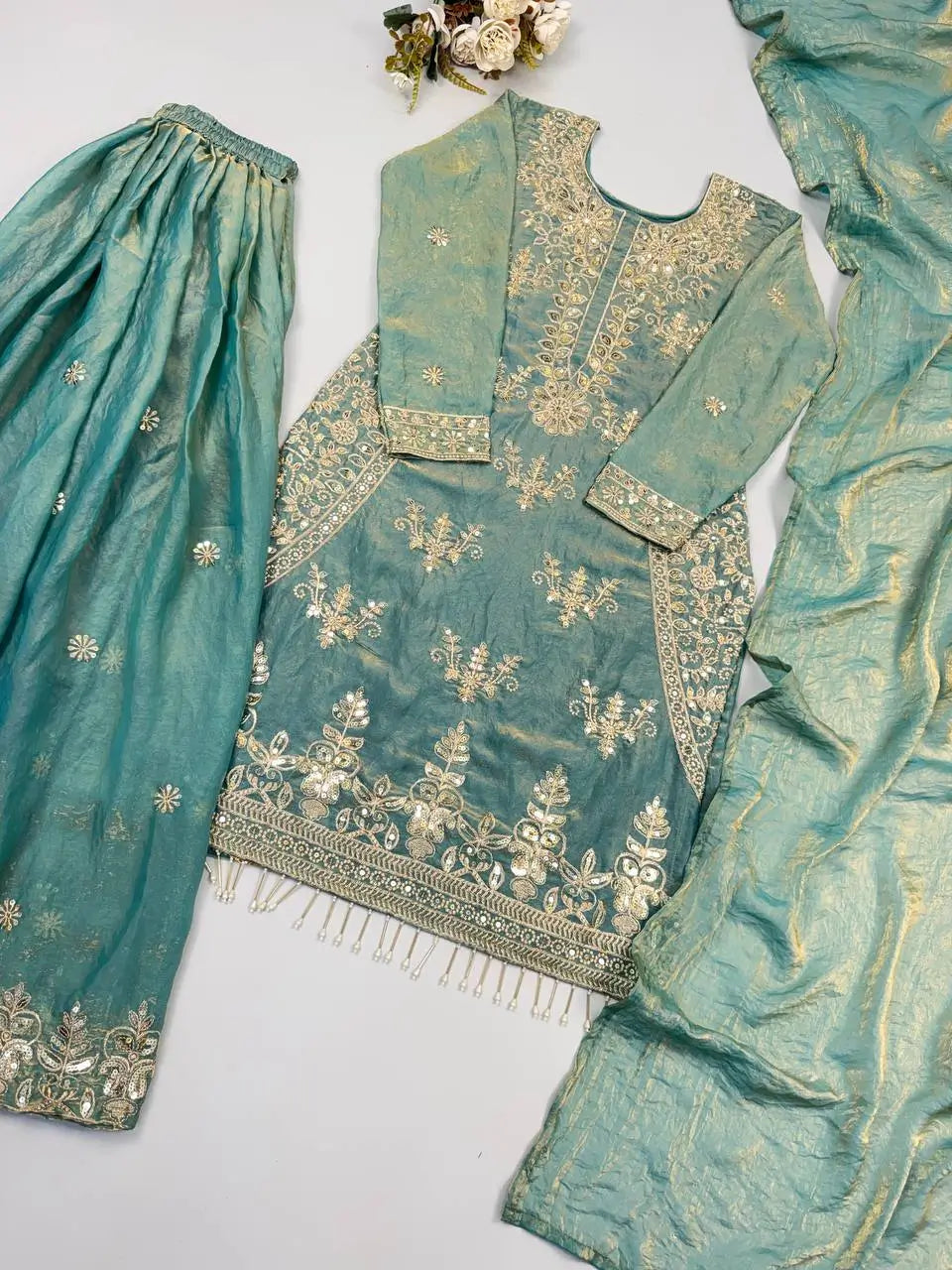 Teal Kiran Embroidered Sharara