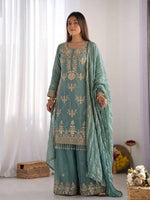 Teal Kiran Embroidered Sharara