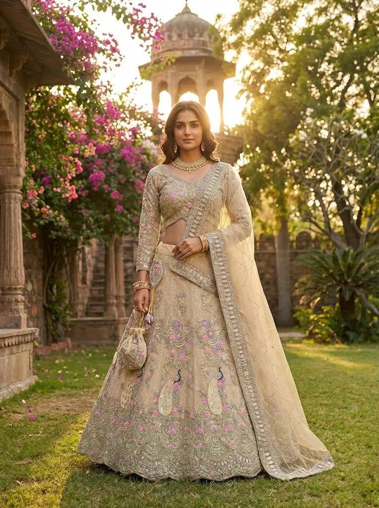 Teal Peacock Embroidered Butterfly Net Lehenga Set for Weddings and Grand Festive Occasions