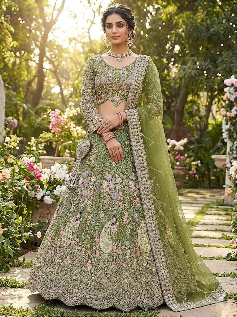 Teal Peacock Embroidered Butterfly Net Lehenga Set for Weddings and Grand Festive Occasions
