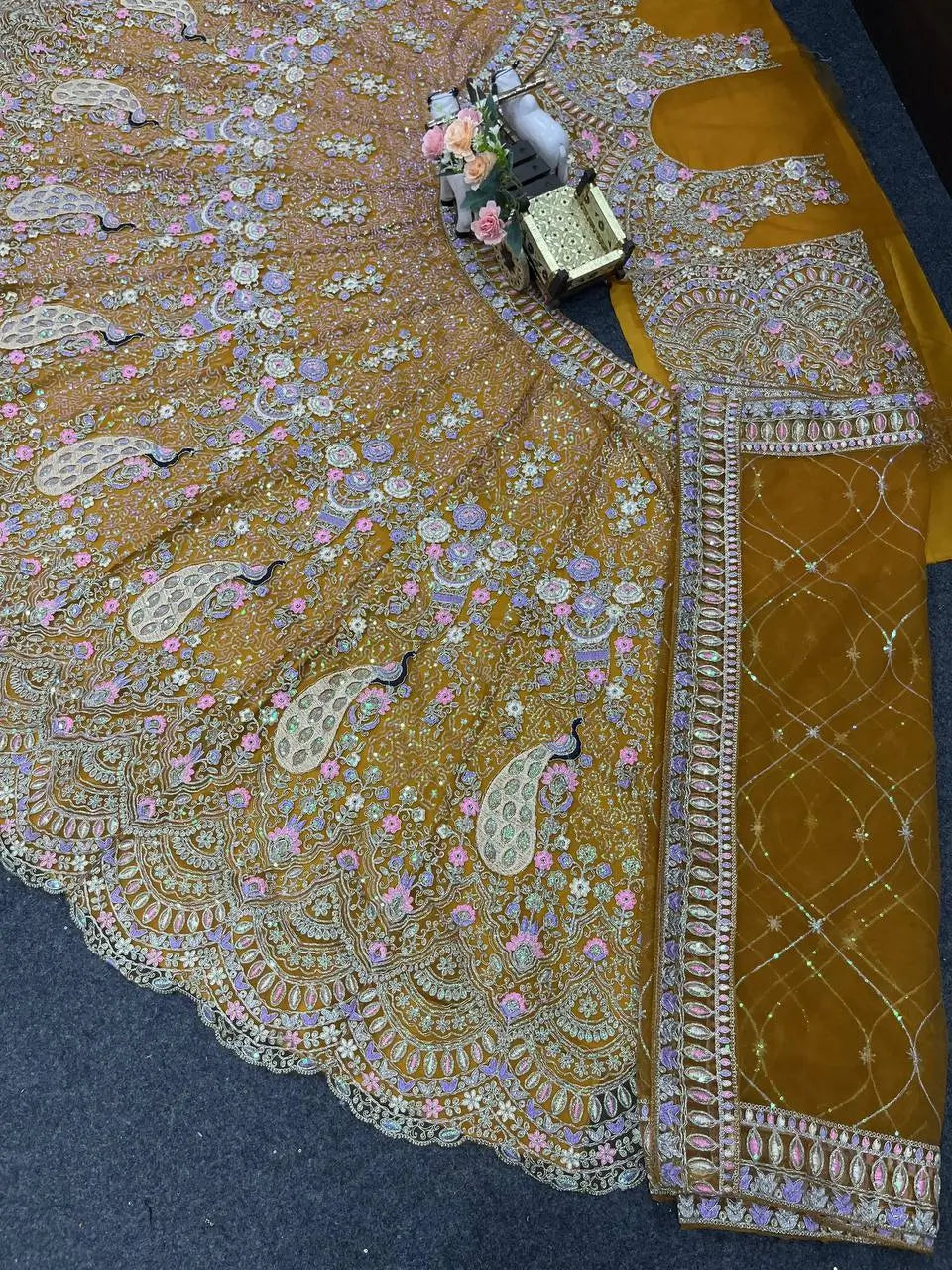 Teal Peacock Embroidered Butterfly Net Lehenga Set for Weddings and Grand Festive Occasions