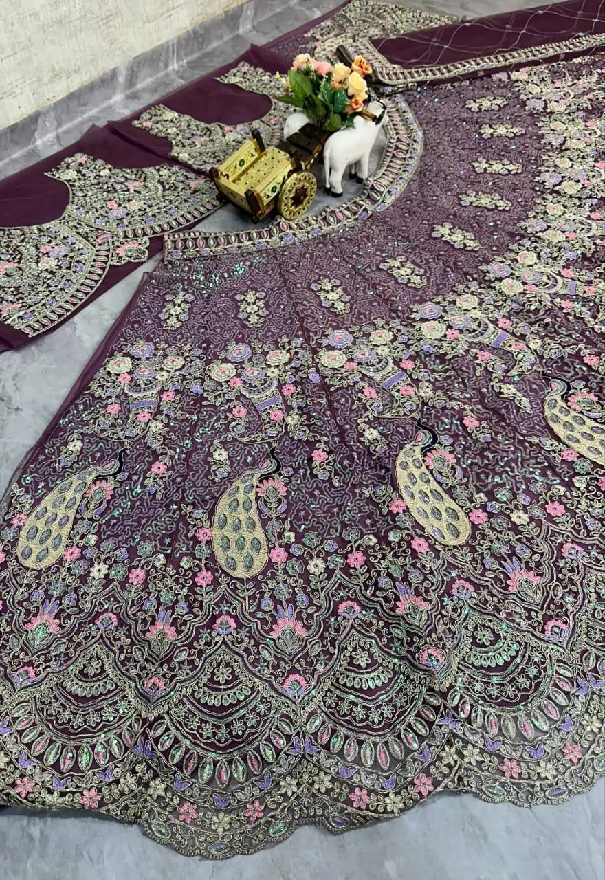 Teal Peacock Embroidered Butterfly Net Lehenga Set for Weddings and Grand Festive Occasions