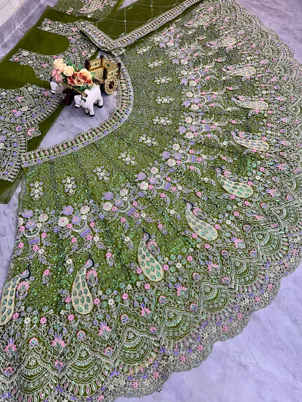 Teal Peacock Embroidered Butterfly Net Lehenga Set for Weddings and Grand Festive Occasions
