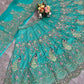 Teal Peacock Embroidered Butterfly Net Lehenga Set for Weddings and Grand Festive Occasions