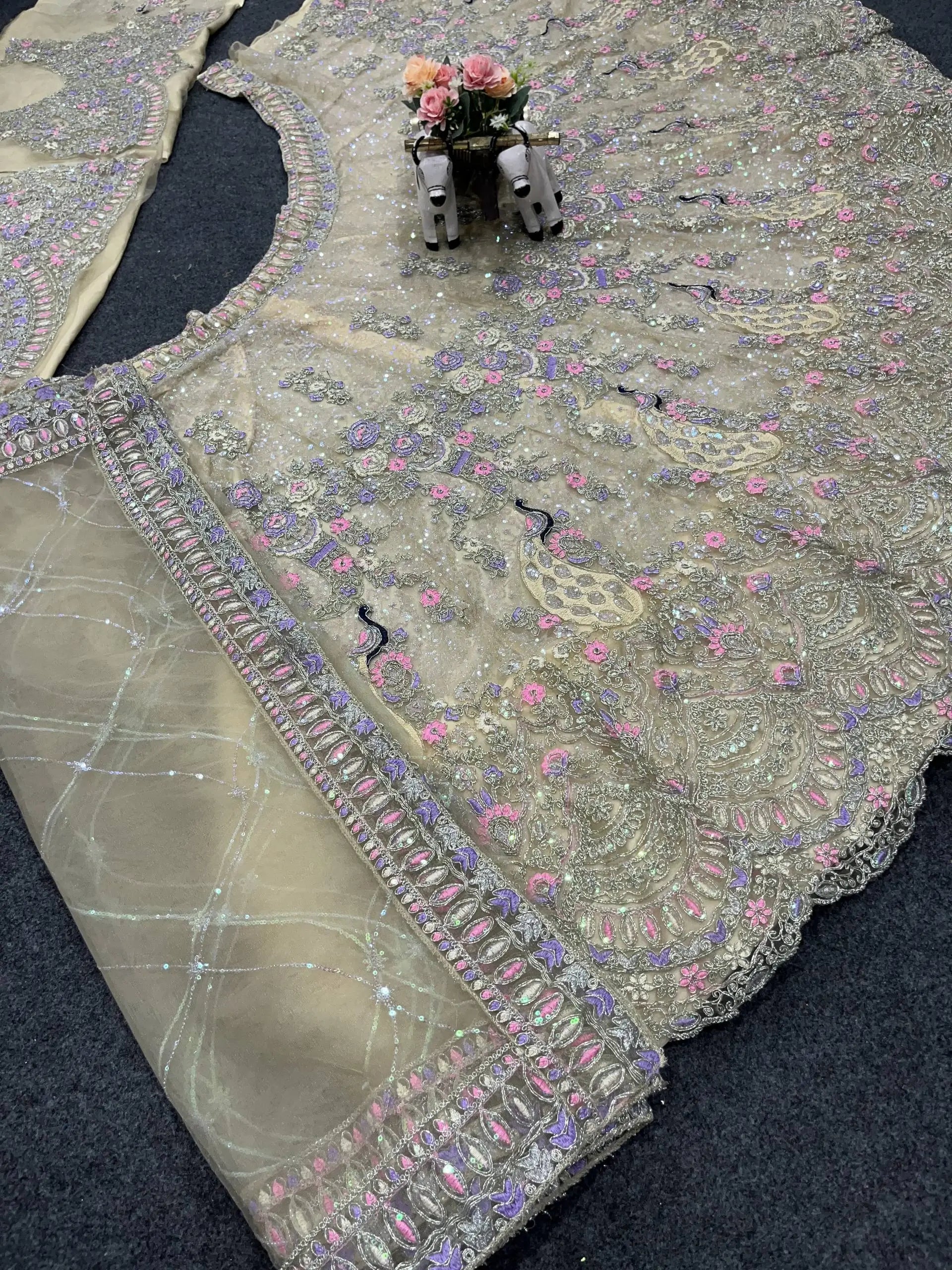 Teal Peacock Embroidered Butterfly Net Lehenga Set for Weddings and Grand Festive Occasions