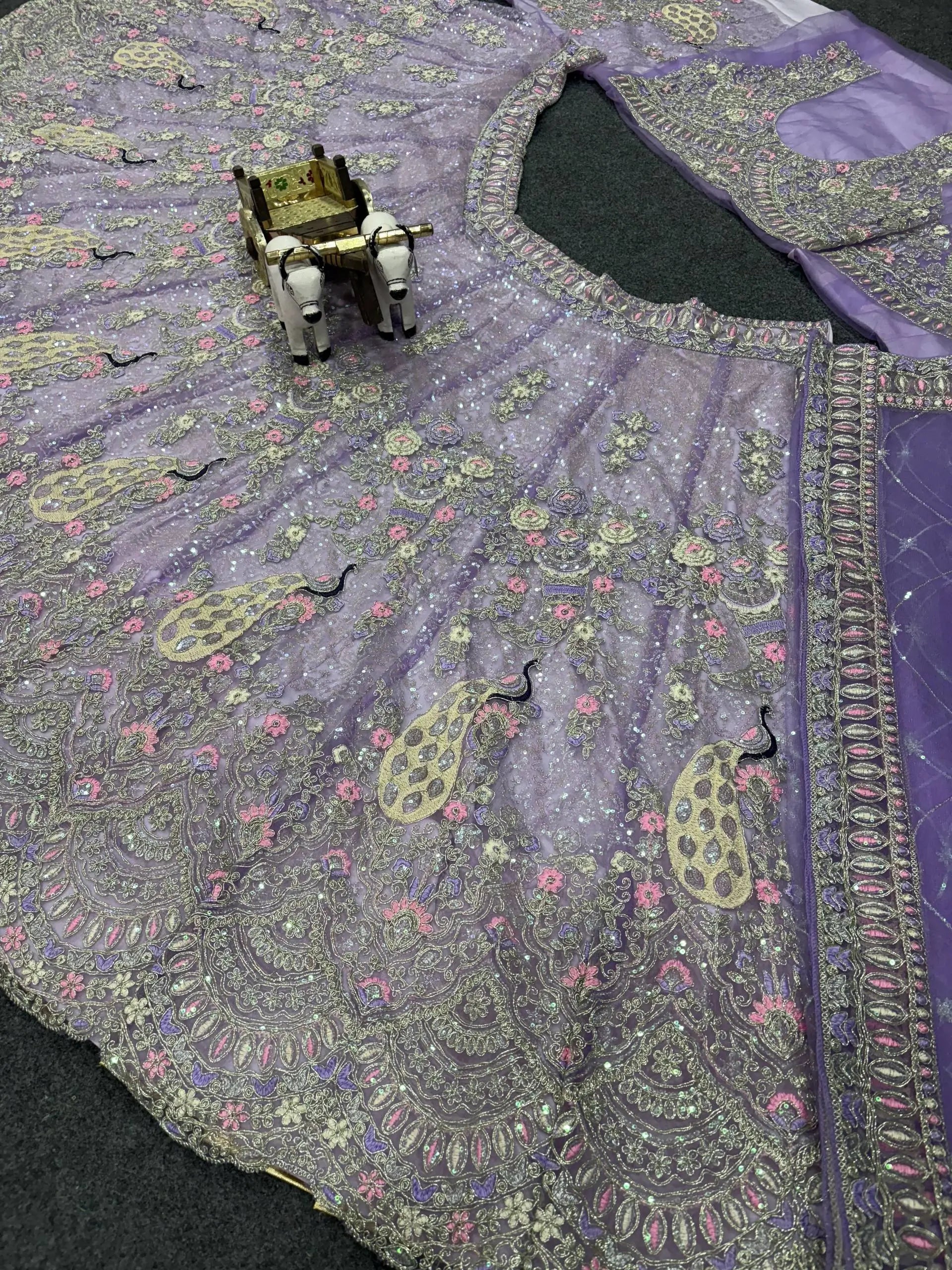 Teal Peacock Embroidered Butterfly Net Lehenga Set for Weddings and Grand Festive Occasions