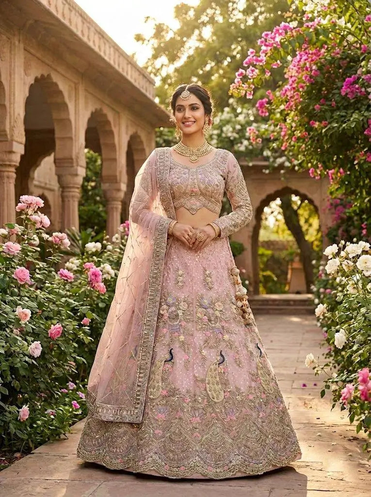 Teal Peacock Embroidered Butterfly Net Lehenga Set for Weddings and Grand Festive Occasions