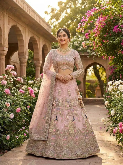 Teal Peacock Embroidered Butterfly Net Lehenga Set for Weddings and Grand Festive Occasions
