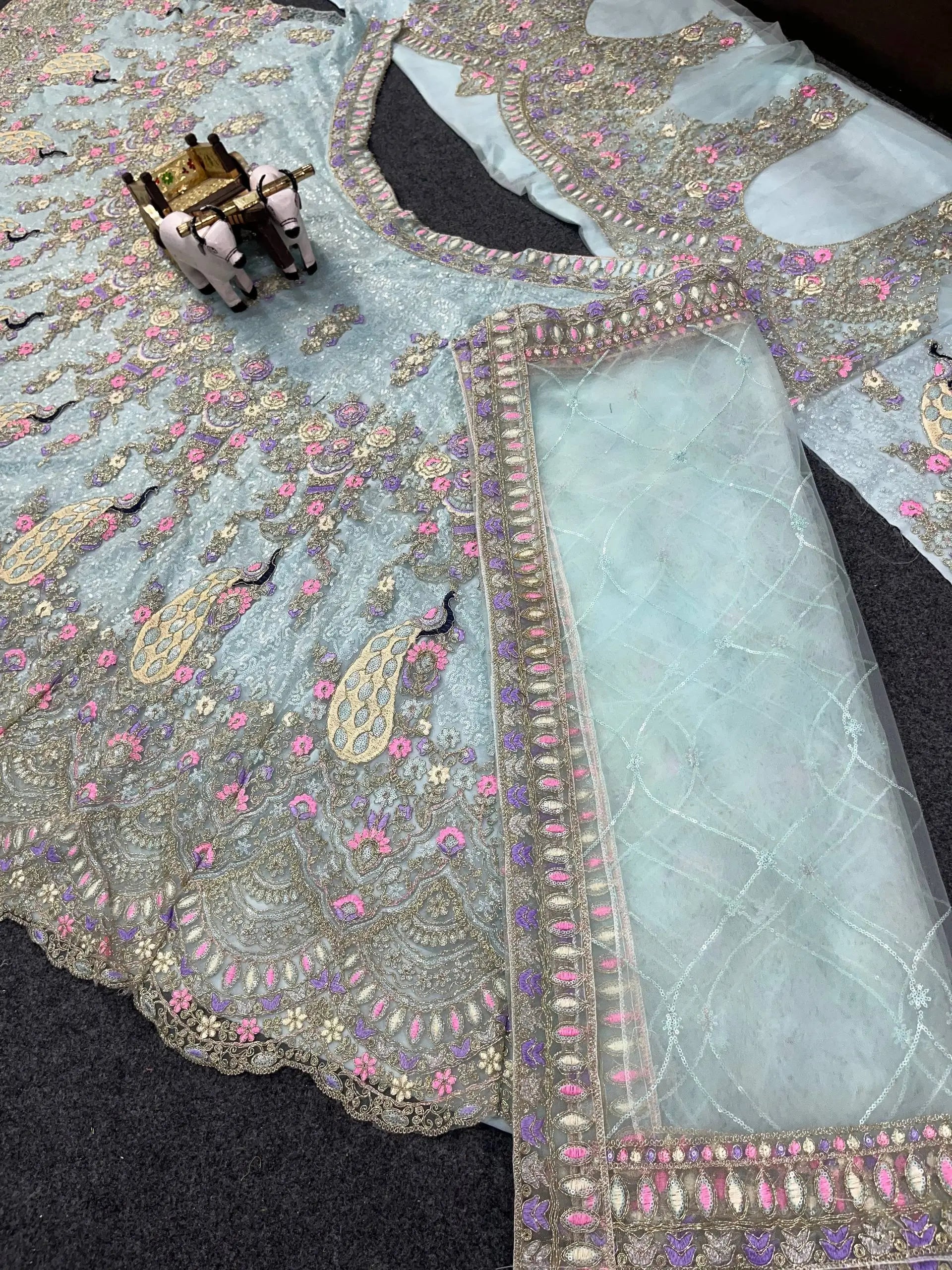 Teal Peacock Embroidered Butterfly Net Lehenga Set for Weddings and Grand Festive Occasions