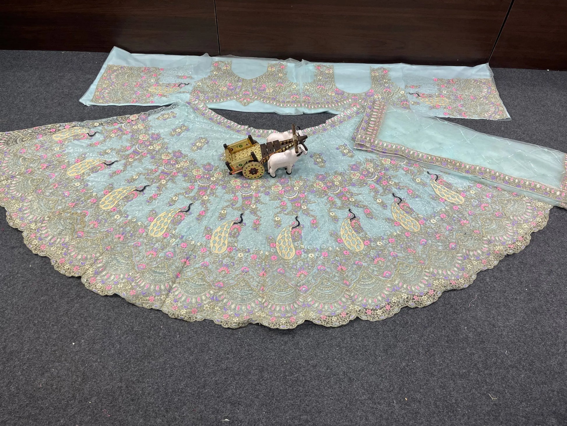 Teal Peacock Embroidered Butterfly Net Lehenga Set for Weddings and Grand Festive Occasions