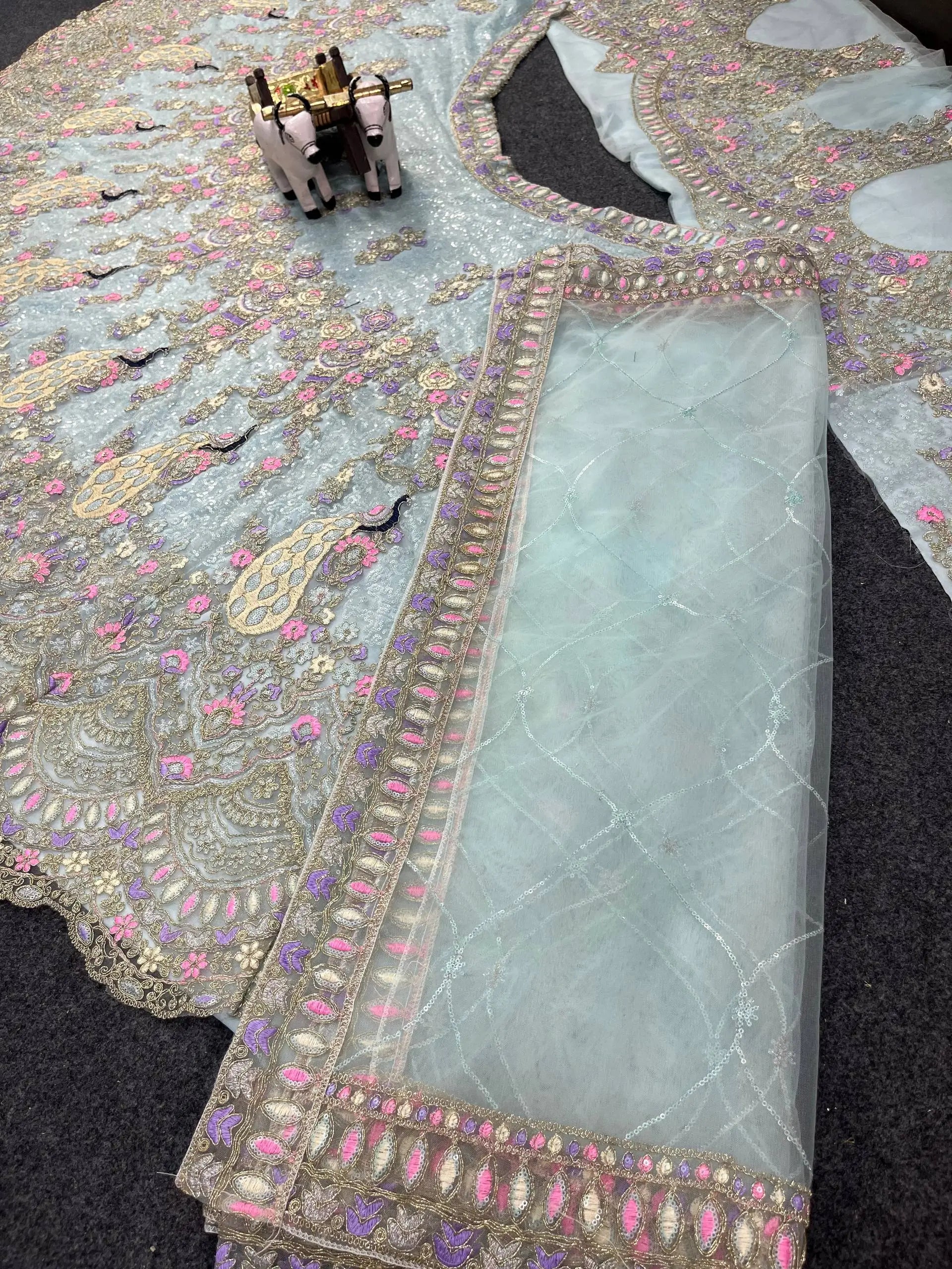 Teal Peacock Embroidered Butterfly Net Lehenga Set for Weddings and Grand Festive Occasions