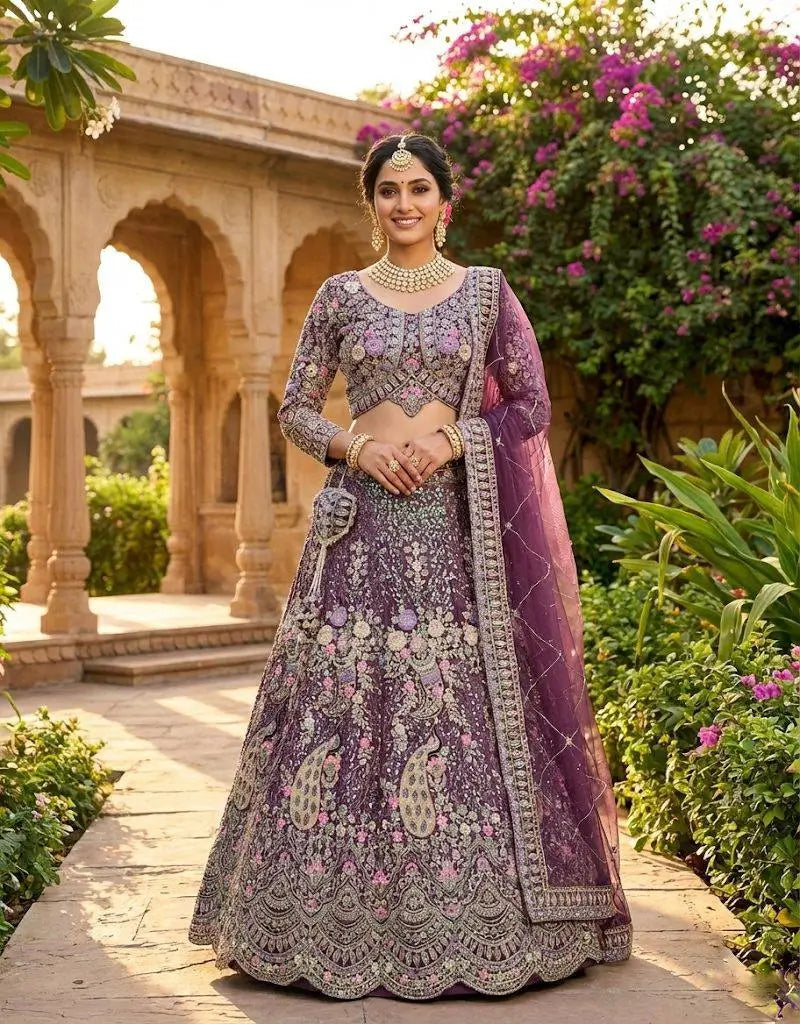 Teal Peacock Embroidered Butterfly Net Lehenga Set for Weddings and Grand Festive Occasions