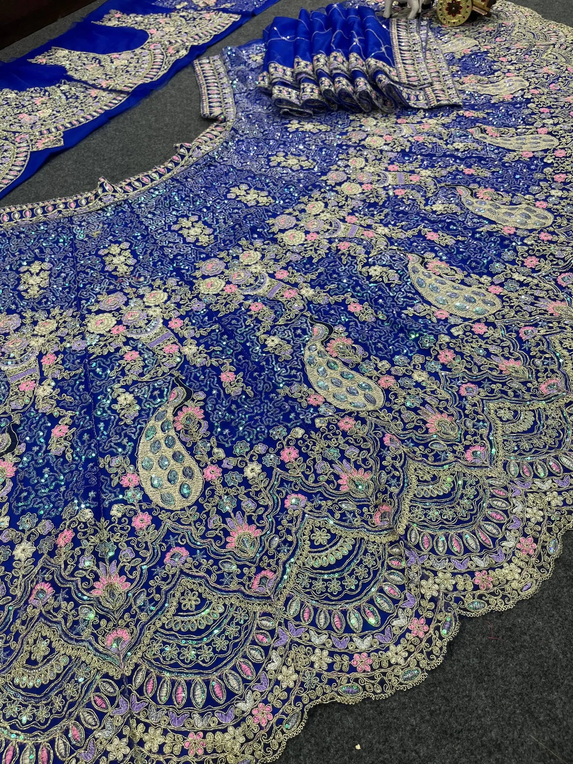 Teal Peacock Embroidered Butterfly Net Lehenga Set for Weddings and Grand Festive Occasions