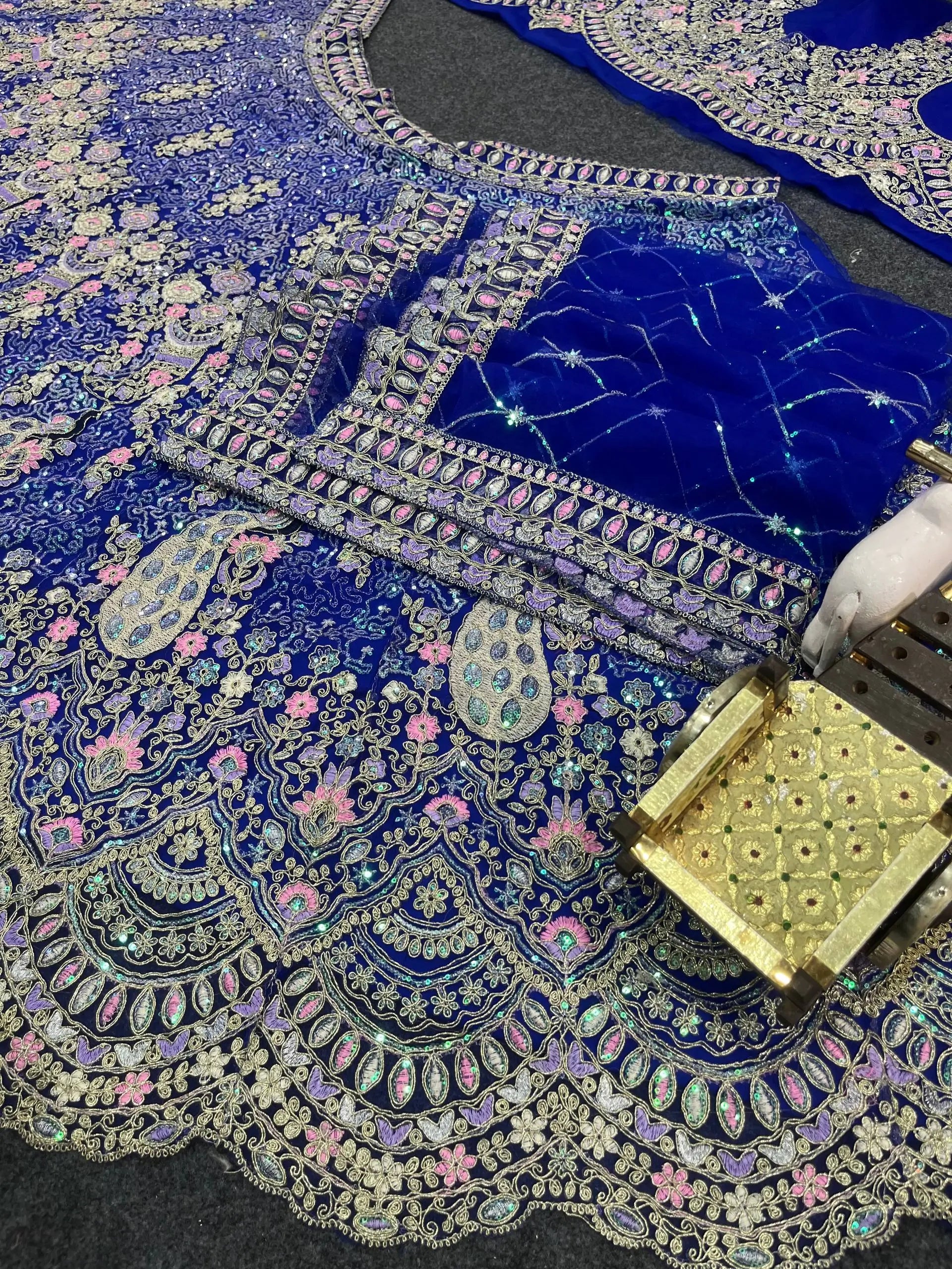 Teal Peacock Embroidered Butterfly Net Lehenga Set for Weddings and Grand Festive Occasions