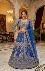 Teal Peacock Embroidered Butterfly Net Lehenga Set for Weddings and Grand Festive Occasions
