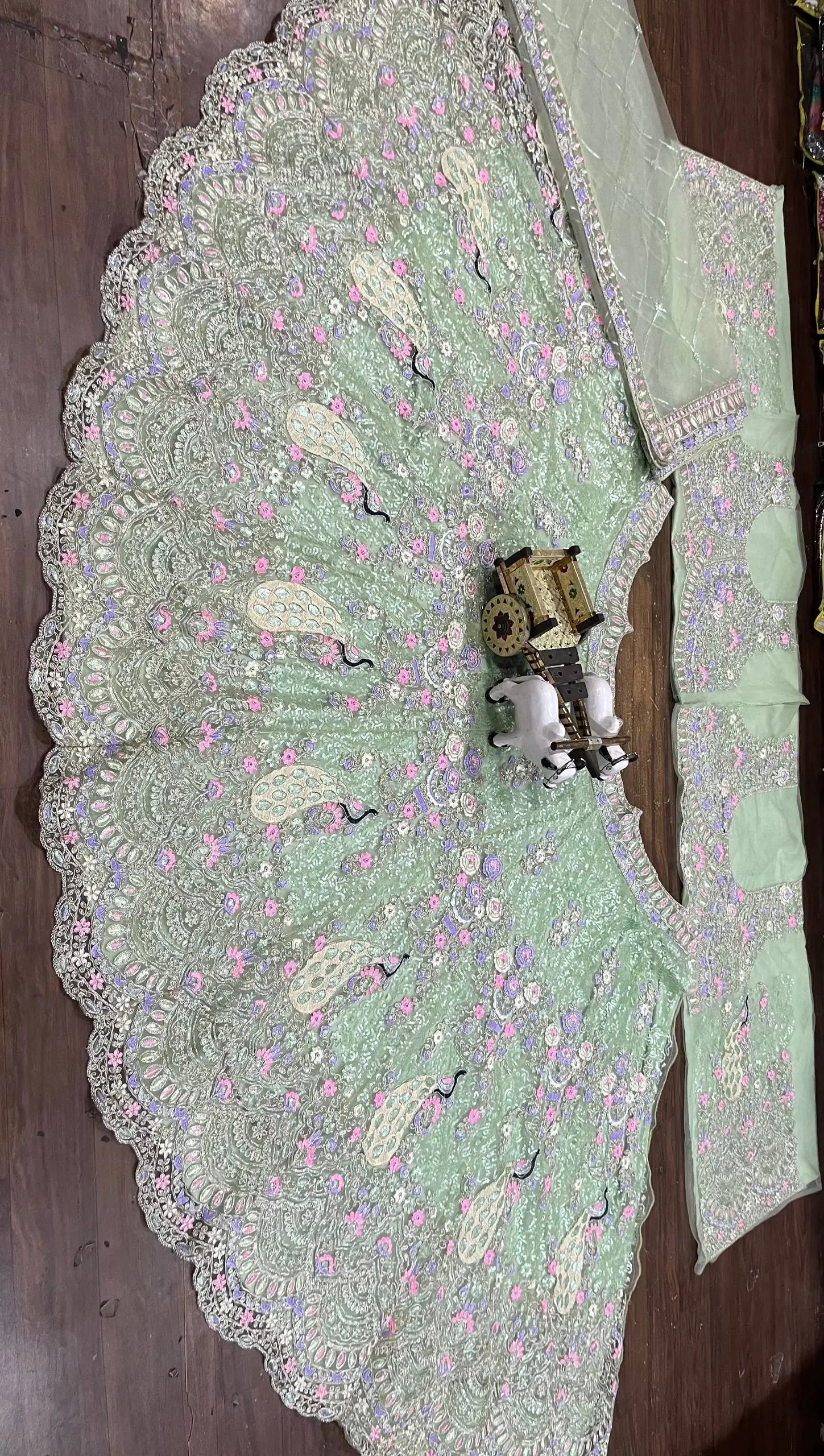 Teal Peacock Embroidered Butterfly Net Lehenga Set for Weddings and Grand Festive Occasions