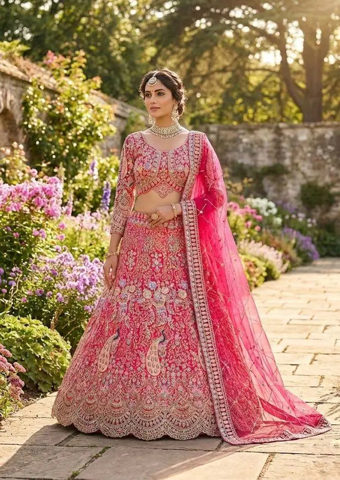 Teal Peacock Embroidered Butterfly Net Lehenga Set for Weddings and Grand Festive Occasions