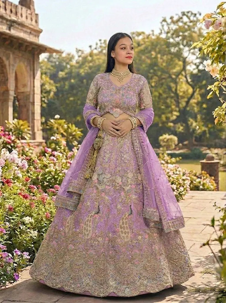Teal Peacock Embroidered Butterfly Net Lehenga Set for Weddings and Grand Festive Occasions