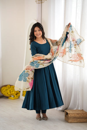 Teal Pearl Yoke Anarkali Gown