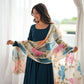 Teal Pearl Yoke Anarkali Gown