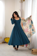 Teal Pearl Yoke Anarkali Gown