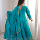 Teal Roman Silk Anarkali Gown With Dupatta