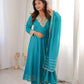 Teal Roman Silk Anarkali Gown With Dupatta