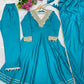 Teal Roman Silk Anarkali Gown With Dupatta