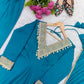 Teal Roman Silk Anarkali Gown With Dupatta