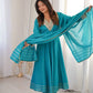 Teal Roman Silk Anarkali Gown With Dupatta