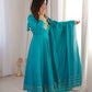Teal Roman Silk Anarkali Gown With Dupatta