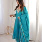 Teal Roman Silk Anarkali Gown With Dupatta