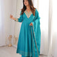 Teal Roman Silk Anarkali Gown With Dupatta