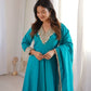 Teal Roman Silk Anarkali Gown With Dupatta
